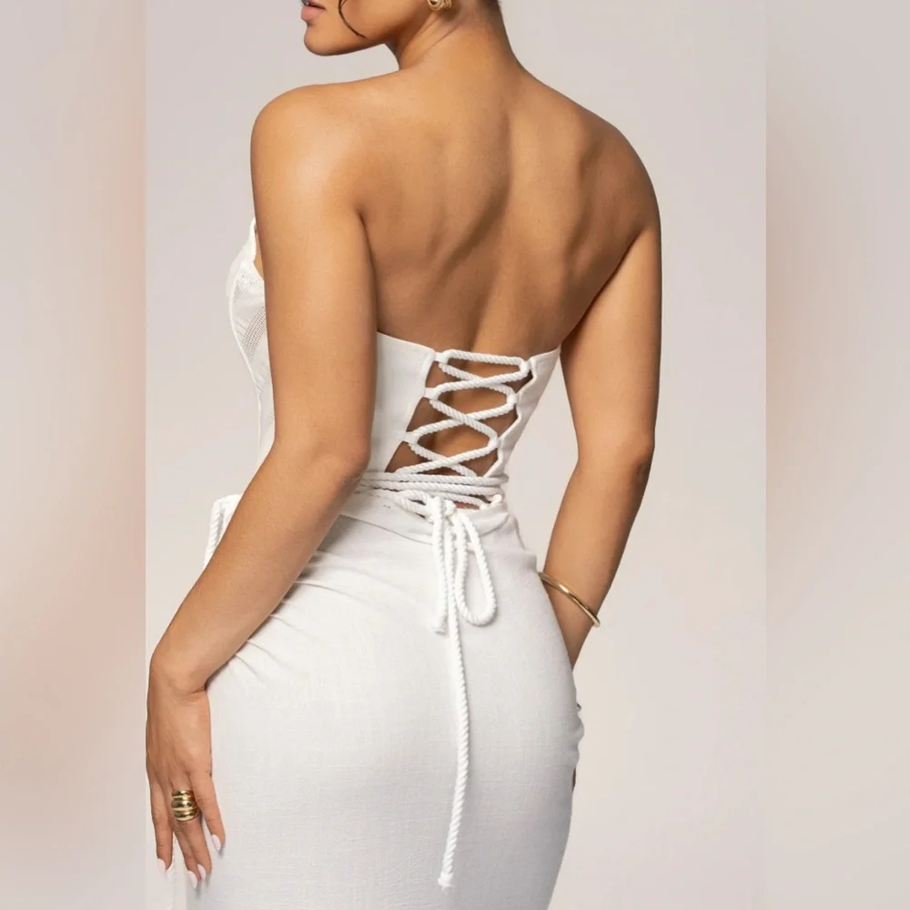 JLUXLABEL White Strapless Cutout Maxi skirt-Matching Set - Picture 6 of 9